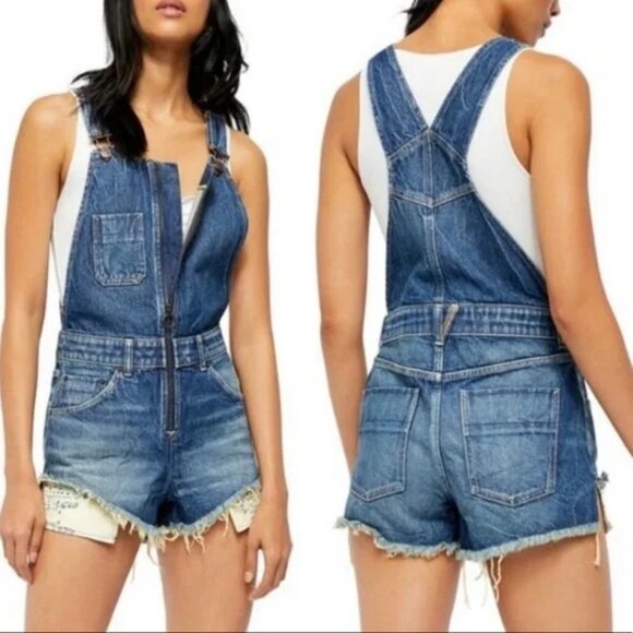 Free People Sunkiss Shorts Overall Denim Size 6 - Picture 1 of 8